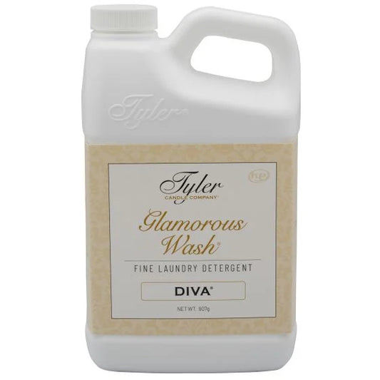 Tyler Glamorous Wash 32 oz fine laundry detergent, white jug with kraft label front view
