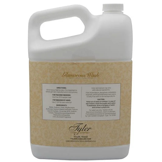 Tyler Glamorous Wash 128 oz back label showing directions and product details