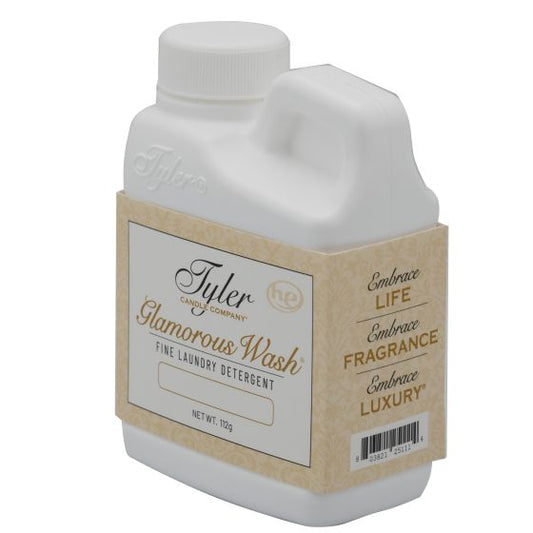 Tyler Glamorous Wash 4oz fine laundry detergent in white bottle with tan kraft paper label