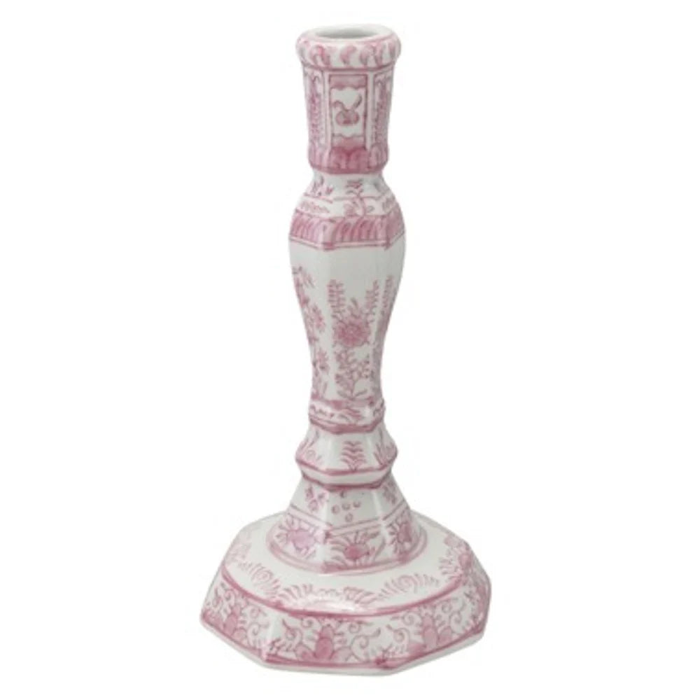 Hazel Mazel - Hand-Painted Stoneware Taper Holder with Floral Pattern