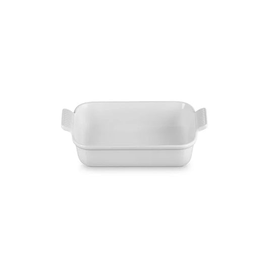 Le Creuset Heritage 4qt rectangular dish in white with handles, front view