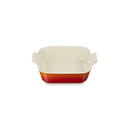 Le Creuset Heritage Square Dish in red with cream interior and handles