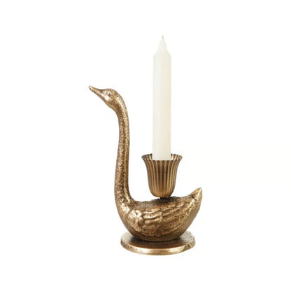 Hazel Mazel - Cast Iron Swan Shaped Taper Holder Antique