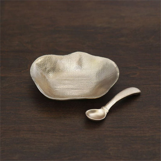 Beatriz Ball Sierra Kioto Mini Bowl in gold with textured finish and matching small spoon