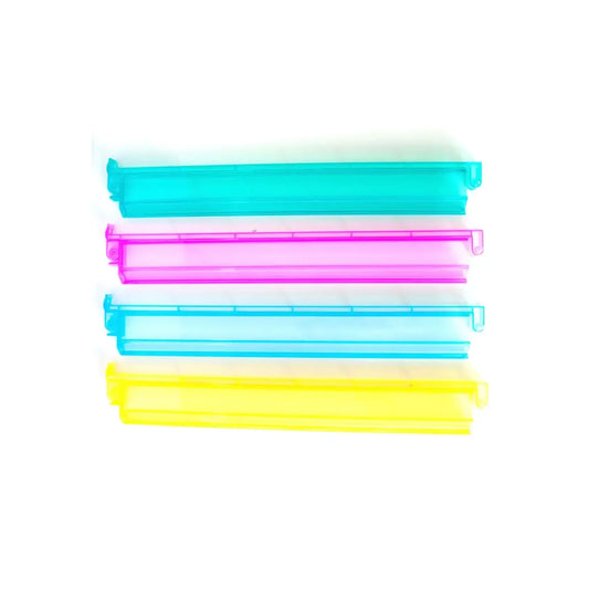 Oh My Mahjong multi-color rack and pushers in turquoise, magenta, light blue, and yellow