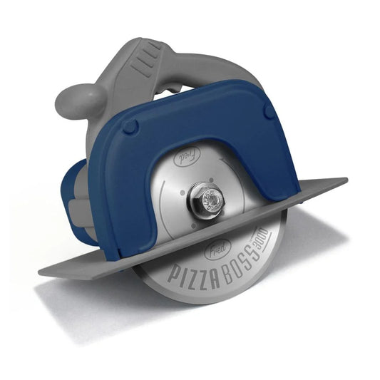 Fred Pizza Boss 3000 pizza cutter with navy blue guard and stainless steel circular blade