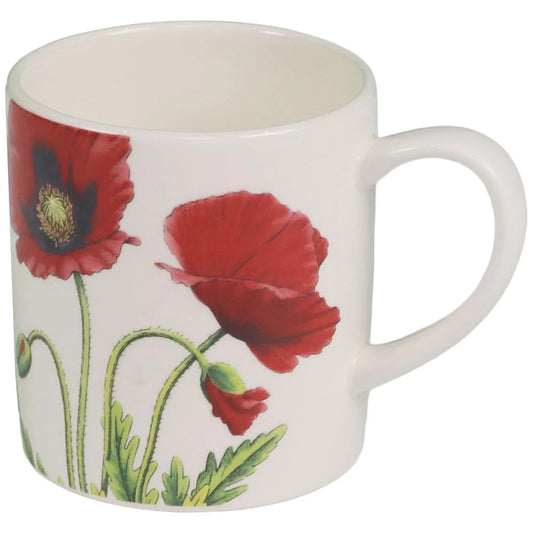 Portmeirion Bloom Garden coffee mug with red poppies and buds on cream