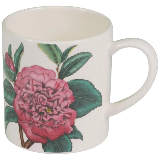 Portmeirion Bloom Garden coffee mug with pink peony and green foliage on cream