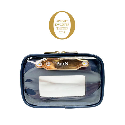 PurseN LittMini Lighted Mirror Case in navy with gold light bar and mirror window, Oprah's Favorite Things 2024