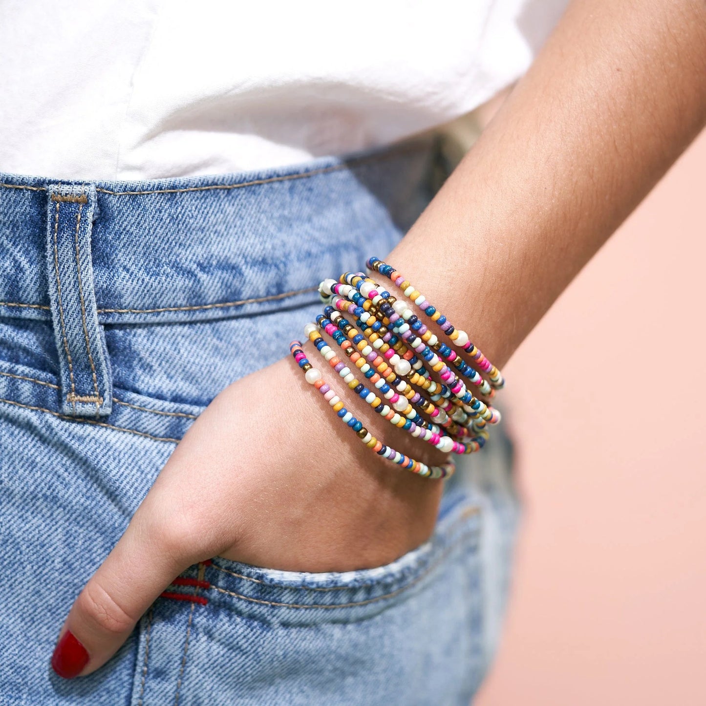 Ink + Alloy Sage Confetti Beaded 10 Strand Stretch Bracelets
