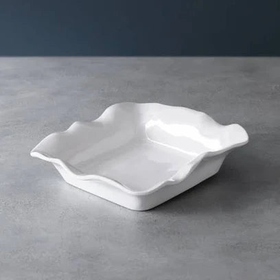 Beatriz Ball VIDA Havana Dinner Napkin Holder in white with scalloped rim, angled view