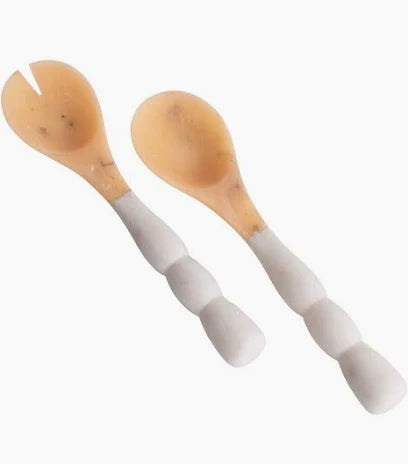 Pair of Beatriz Ball resin salad servers with beige bowls and white twisted handles