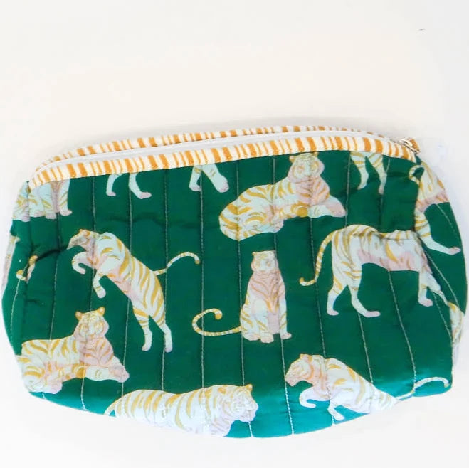 The Royal Standard Chloe Tiger Quilted Cosmetic Emerald/Gold