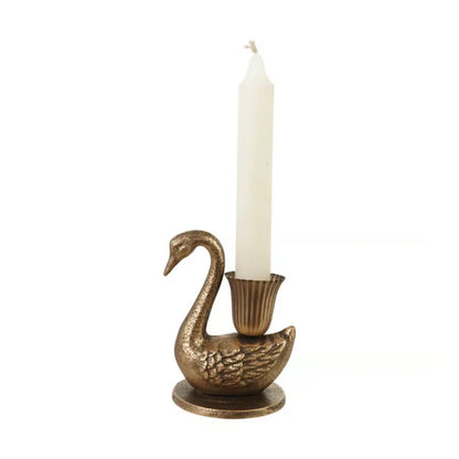 Hazel Mazel - Cast Iron Swan Shaped Taper Holder Antique