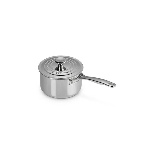 Le Creuset Signature stainless steel 2qt saucepan with lid and long handle