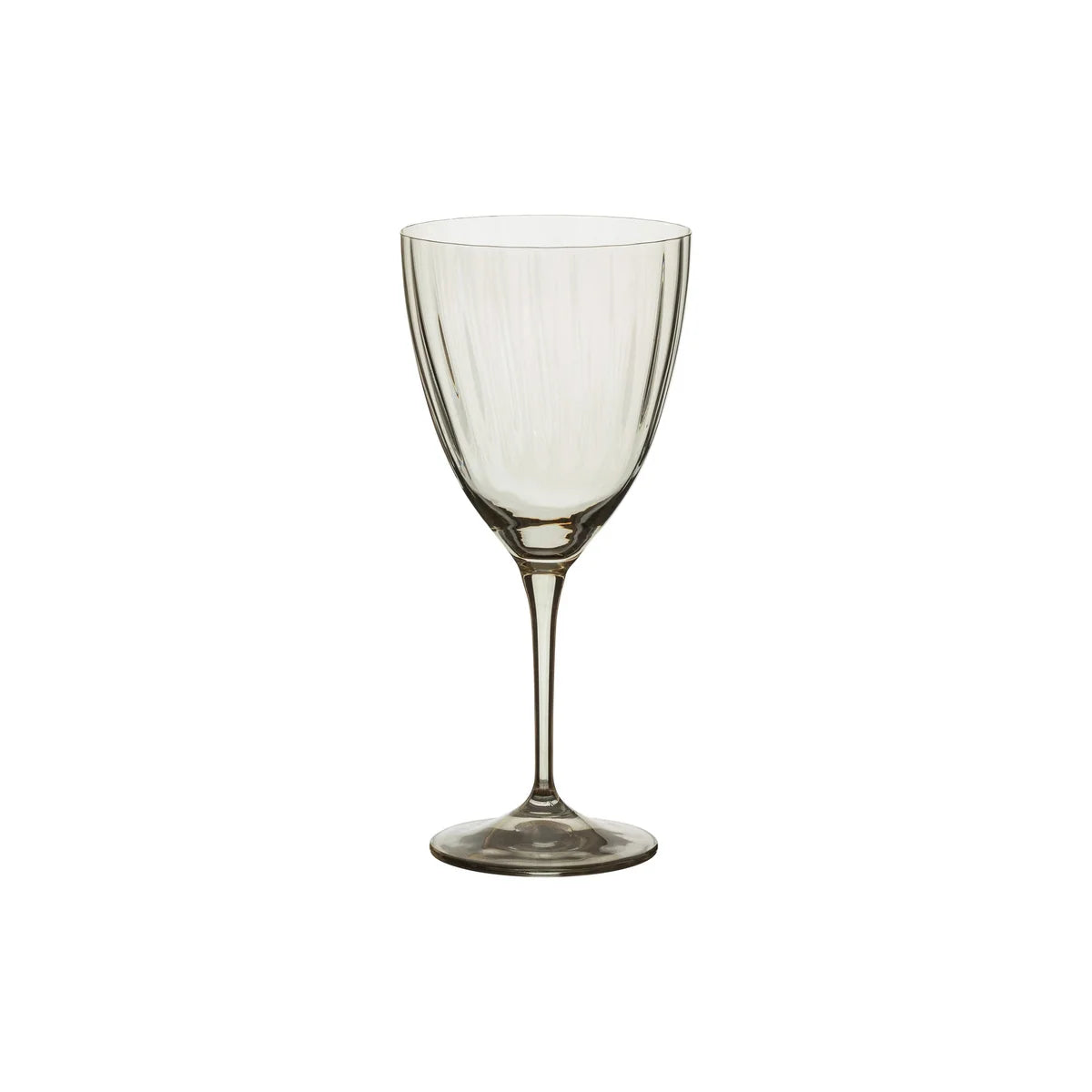 The Casafina "Sensa" Smoke Grey Magnolia Wine Glass by Casafina features a long stem and a gently flared bowl, elegantly photographed against a plain white background.