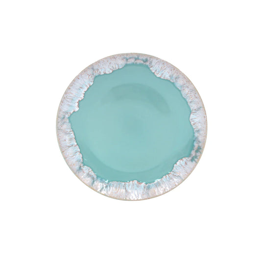 Casafina Taormina aqua dinner plate, turquoise center with white ruffled textured rim