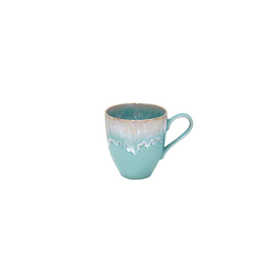 Casafina Taormina Aqua mug with handle and drip glaze accent on upper band