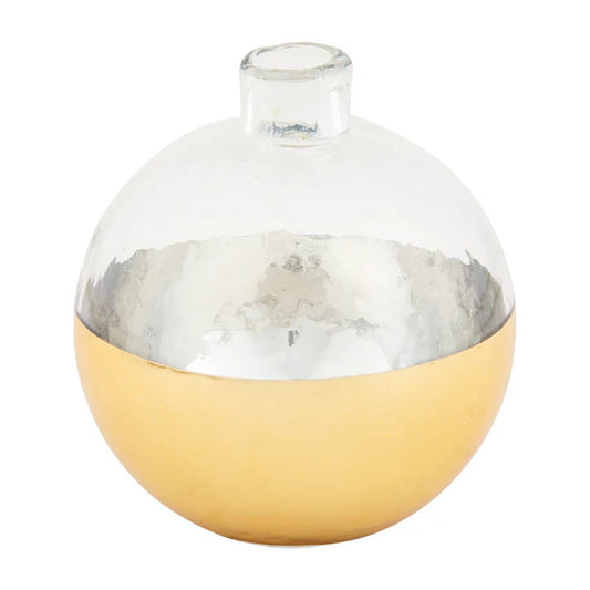 Mudpie clear glass vase with gold bottom half and cylindrical neck, spherical shape